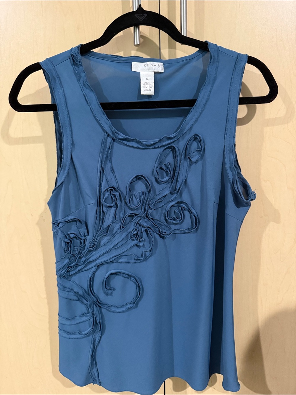 Kenar Blue Sleeveless Rosette-Embellished Tank Top